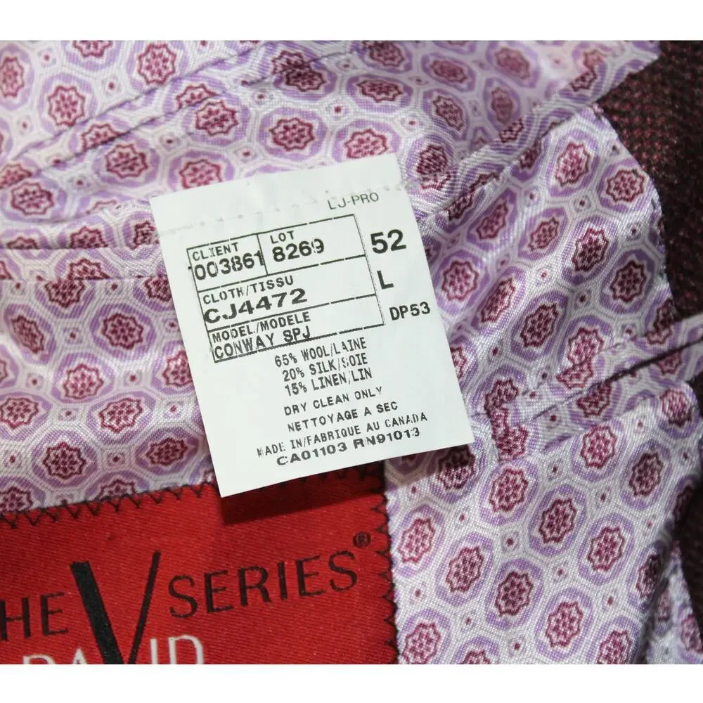 Mens Wool Silk Linen Blend Blazer 52L Italian Fabric Red Pink V Series by David